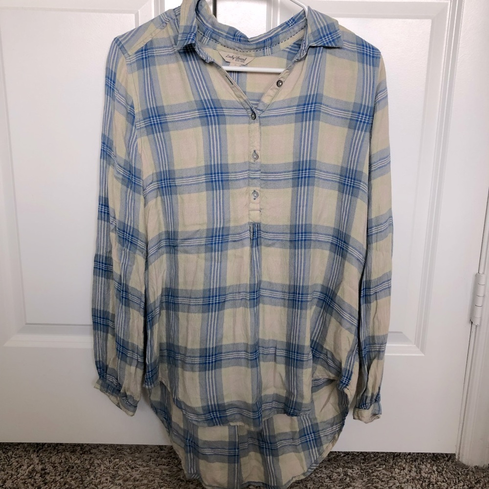 Blue/green plaid blouse